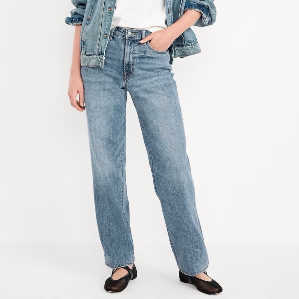Old Navy Medium Wash OG Loose Relaxed Cotton Stretch High-Waisted Denim Jeans